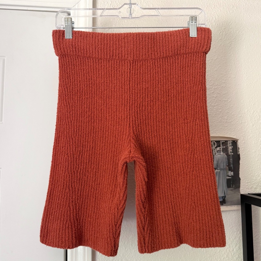 RAG & BONE rust orange organic cotton chenille fuzzy pull on biker bike shorts